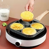 economico Utensili uovo-Padella antiaderente a 4 fori con manico in legno - perfetta per uova, pancake, hamburger &amp; Di più!