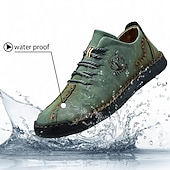 abordables Baskets-chaussures décontractées à lacets en similicuir vert pour hommes – coutures artisanales, coupe confortable et style vintage pour un usage quotidien