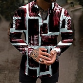 preiswerte Geometrische Muster-Herren Farbblock Geometrische Muster Hemd Knopfhemd Langarm Modisch Designer Brautkleider schlicht Outdoor Casual Festtage Sommer Frühling Umlegekragen Bedruckt Button-Down Rote Marineblau Purpur Grün