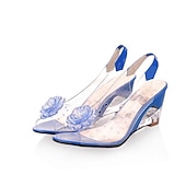 cheap Casual Sandals-Women&#039;s Transparent Wedge Sandals with Floral Rhinestone Decoration – Stylish Open-Toe Shoes for Summer, Parties, and Special Occasions