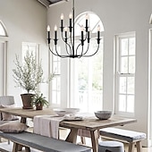 cheap Chandeliers-Chandelier 6-Light Modern Farmhouse Chandelier Wrought Iron Classic Candle Ceiling Pendant Light Fixture for Dining Room Living Room Kitchen Island Entry Stairwell, Dia 26&quot; 110-240V