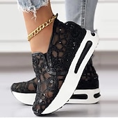 preiswerte Damen-Sneaker-Damen Slip-On-Sneaker aus goldenem Pailletten-Mesh mit Plateausohle – stylische Freizeitschuhe für Partys und besondere Anlässe
