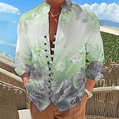 billiga Blommönster-Herr Blommig Grafiska tryck Skjorta Långärmad Skjorta Hög krage Utomhus Semester Gul Blå Grön Grå Mönster Kläder Mode Designer Ledigt Bekväm