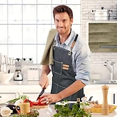 cheap Aprons-Chef Apron For Women and Men, Kitchen Cooking Apron, Personalised Gardening Apron with Pocket Work Aprons Cross Back Heavy Duty Adjustable