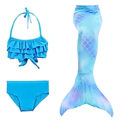 voordelige Zeemeermin badpak-Kinderen Voor meisjes Drie stuk Zeemeermin zwemkleding Badmode Bikini Strand Zwemmen Afdrukken Actief leuke Style Badpakken 4-12 jaar Zomer Rose paars Polkadot