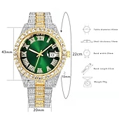 cheap Quartz Watches-Men&#039;s Quartz Watch with Chain Bracelet Set Fashion Luxury Bling Diamond Hiphop Analog Men Quartz Wristwatch Calendar Waterproof Men&#039;s Watch