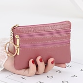 abordables tarjeteros y estuches-1 Uds. Monedero de cuero para hombre y mujer, tarjetero, cartera de mano, mini bolso de cambio con cremallera doble
