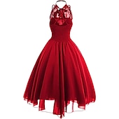 cheap Dresses-Women&#039;s Sleeveless Gothic Dress with Corset Halter Lace Swing Cocktail Dress Tulle Dress Formal Casual Halloween Punk Hippie Dresses