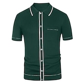 cheap Men&#039;s Classic Polo-Men&#039;s Polo Knit Polo Sweater Business Casual Lapel Short Sleeve Modern Old Money Style Solid / Plain Color Button Front Summer Dark Navy Green Rose Red Polo