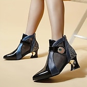 preiswerte Stiefeletten-Schwarze und rote Stiefeletten für Damen mit Mesh-Einsätzen und verziertem Absatz – elegantes modisches Schuhwerk für besondere Anlässe