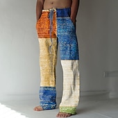 preiswerte Bedruckte Freizeithosen für Herren-Herren Hose Hosen Sommerhosen Strandhose Kordelzug Elastische Taille 3D-Druck Farbblock Geometrische Muster Grafik-Drucke Komfort Casual Täglich Festtage Strassenmode Hawaiianisch Blau Braun