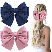 cheap Hair Styling Accessories-Big Satin Layered Hair Bows for Women Girls 7 Inch Pink Blue Barrette Hair Clip Large Ribbon Bows Style Hair Accessories