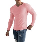 preiswerte Geripptes Strick-T-Shirt-Herren T Shirt Geripptes Strick-T-Shirt T-Shirt Langarmshirt Langarm V Ausschnitt Sommer Einfach Grubenstreifen Mode Designer Basic Stricken Urlaub Straße Ausgehen Schwarz Weiß Rosa Top T-Shirt für