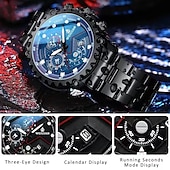 baratos Relógios Quartz-Relógio de Quartzo WEIGUAN para Homens Relógio de Pulso Masculino Cronógrafo Analógico Estiloso Com Calendário Noctilucente Liga de Aço Inoxidável Presente Elegante para Homens