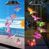 economico Luci paesaggistiche-campanelli eolici solari a led luci esterne luci a farfalla cangianti luci esterne solari impermeabili 6 led campanelli eolici luci ad energia solare per la decorazione di finestre di casa, giardino, patio