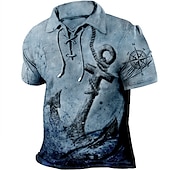 ieftine Polo vintage pentru bărbați-Bărbați Imprimeu Grafic Ancoră Epocă Tricou POLO Cămașă de golf Manșon scurt Cămașă Răsfrânt În aer liber Stradă Albastru Verde Albastru piscină Trifoi Kaki Gri Cordon Imprimeu Îmbrăcăminte Sport