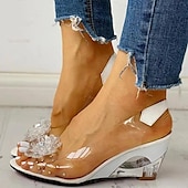 cheap Casual Sandals-Women&#039;s Transparent Wedge Sandals with Floral Rhinestone Decoration – Stylish Open-Toe Shoes for Summer, Parties, and Special Occasions