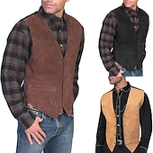 levne Pánská vesta-Pánské Kamizelka Vesta Denní nošení Dovolená Jdeme ven Vinobraní Módní Jaro &amp; podzim Tlačítko Přední kapsa Polyester Pohodlné Bez vzoru Jednořadé Do V Běžný Černá Světle hnědá Hnědá Vesta
