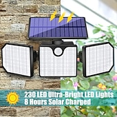 abordables Appliques d&#039;extérieur-Projecteur solaire 230 LED avec détecteur de mouvement et 3 têtes réglables, éclairage d&#039;extérieur étanche et sécurisé