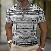 cheap Men&#039;s Color Block Polo-Men&#039;s Plaid Waffle Polo Shirts Golf Shirt Short Sleeve Polo Shirts Collared Shirts Vintage Casual Vacation Wear Formal Wear Festival Wear Buttons 3D Print Yellow Blue Purple