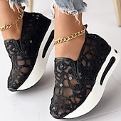 preiswerte Damen-Sneaker-Damen Slip-On-Sneaker aus goldenem Pailletten-Mesh mit Plateausohle – stylische Freizeitschuhe für Partys und besondere Anlässe