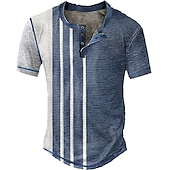 preiswerte Geometrisch-Herren Graphic Farbblock Streifen Waffel-Henley-Hemd Vintage-Shirt Kurzarm 3D-Druck Modisch Designer Basic Outdoor Täglich Sommer Blau Braun Grün Grau Henley Henley T-Shirt