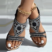 economico Infradito da Vacanza-sandali da donna bohémien con strass – sandali piatti vintage glamour con perline e motivo floreale cavo per la spiaggia e l&#039;estate