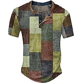 tanie Geometryczny-Męskie Graficzny Kratka Kolorowy blok Koszula Henley z waflami Krótki rękaw Druk 3D Zabytkowe Moda Designerskie Na zewnątrz Codzienny Lato Żółty Czerwony Niebieski Zielony Ciemnoniebieski Henley