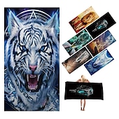 cheap Beach Towel Sets-1PC Beach Swimming Towels Tiger Lion Wolf Cartoon Animal Pattern Printing Folded Quick-Dry Soft Towels Home Decor Travel