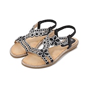 halpa Lomakumit-naisten sandaalit boho bohemia ranta litteät sandaalit plus koko ulkoranta kesä strassikivi tasainen kantapää elegantti rento hopea kulta musta sandaalit