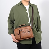 cheap Men&#039;s Bags-Men&#039;s Brown Faux Leather Messenger Bag with Multiple Pockets and Adjustable Strap - Stylish and Functional Crossbody Bag for Travel and Daily Use