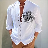 billiga Blommönster-Herr Mörk Skjorta Aloha skjorta Långärmad Mode Designer Ledigt Semester Dagligen Utekväll Höst Vår &amp; sommar Hög krage Mönster Svart Gul Svart / Röd Armégrön Rubinrött