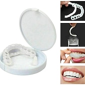 preiswerte Persönliche Pflege &amp; Gesundheit-1 Packung Silikon-Zahnaufhellung, Zahnspangen, Simulationsprothese, obere Zähne, untere Zähne, Set mit Box, perfektes Lächeln