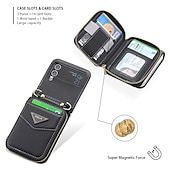 baratos Capa Samsung-Capa de Telefone Para Samsung Galaxy Z Flip 6 Z Flip 5 Z Flip 4 Z Flip 3 Capa de Carteira Portátil Com Zíper Slot para Cartão Colorido Sólido PC Couro PU