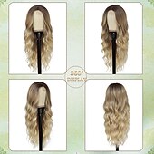 economico Parrucche trendy sintetiche-parrucche lunghe ombre bionde per le donne parrucca parte centrale ondulata lunga 26 pollici parrucche bionde ombre fibra proteica aggiornata parrucca di sostituzione dei capelli dall&#039;aspetto