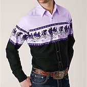 preiswerte Westernhemden für Herren-Herren Grafikdrucke Hemd Westernhemd Cowboy-Shirt Langarm Mode Streetwear Designer Outdoor Täglich Herbst Winter Umlegekragen Druck Button-Down Aprikose Blau Purpur Grün