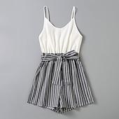 baratos Vestidos Casuais-Mamãe e eu Macacão Listra Ao ar livre Frente Única Cinzento Sem Manga Mini Férias Roupas Combinando