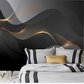 economico Carta da parati-sfondi fantastici astratto nero carta da parati murale geometrico 3d decorazione della casa rivestimento murale astratto contemporaneo, tela pvc/materiale vinilico adesivo richiesto murale,