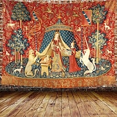 abordables Tapiz Medieval-Tapiz de Dama Medieval Pintura Tapiz de la Edad Media Arte de Pared Gran Tapiz Decoración Murales Fotografía Fondo Manta Cortina Decoración para el Hogar Dormitorio Sala de Estar