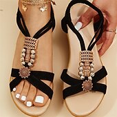 economico Sandali da donna-Per donna Sandali Boho Sandali con la zeppa Esterno Spiaggia Estate Zeppa Elegante Informale minimalismo Similpelle Banda elastica Nero Beige