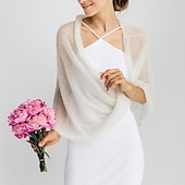 billiga Brudsjalar-Stolar Kvinnors wrap ren elegant ärmlös stickad klädsel bröllopswraps med ren färg för fest vår och sommar klä dig för att imponera