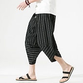 billiga Retro-Herr Shorts Linne Shorts Sommarshorts Capribyxor Ficka Rand Komfort Andningsfunktion Utomhus Dagligen Utekväll Linne- / bomullsblandning Mode Ledigt Svart Mörkblå