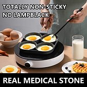 economico Utensili uovo-Padella antiaderente a 4 fori con manico in legno - perfetta per uova, pancake, hamburger &amp; Di più!