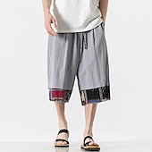 cheap Home-Men&#039;s Linen Shorts Capri Pants Patchwork Drawstring Elastic Waist Plain Comfort Breathable Outdoor Daily Going out Linen / Cotton Blend Fashion Casual Black Dark Blue