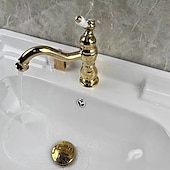 abordables Robinets de lavabo-robinet de salle de bain évier mélangeur robinets de lavabo montés sur le pont, vasque de salle de bain eau robinet en laiton monocommande un trou chrome doré