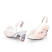 cheap Casual Sandals-Women&#039;s Transparent Wedge Sandals with Floral Rhinestone Decoration – Stylish Open-Toe Shoes for Summer, Parties, and Special Occasions