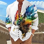 olcso Madarak és állatok-Férfi Papagáj Ing Hawaii ing Aloha ing Hosszú ujj Ing Állógallér Divat Dizájn Alkalmi Szabadtéri Vakáció Utca Fehér Sárga Rubin S M L