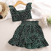 abordables Ensembles pour filles-Ensemble robe Ensemble 2 Pièces Bébé Fille Pois Manche Courte Actif Ecole Coton 7-13 ans Eté Jaune