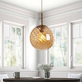 abordables Suspension-Lampes suspendues à LED îlot de cuisine en verre 10 &quot;éclairage en verre soufflé à la main luminaires d&#039;entrée de foyer de ferme moderne globe suspendu au plafond sur la table ambre/gris fumé 110-240v