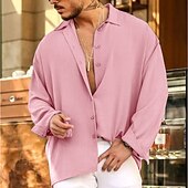 preiswerte Herrenhemd zum Knöpfen-Herren Hemd Sommerhemd Knopfhemd Lässiges Hemd Rosa Leicht Blau Grau Langarm Glatt Umlegekragen Täglich Urlaub Bekleidung Modisch Brautkleider schlicht Komfortabel